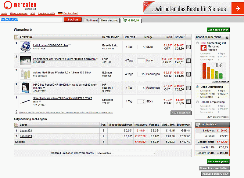 Produktliste Screenshoot Mercateo